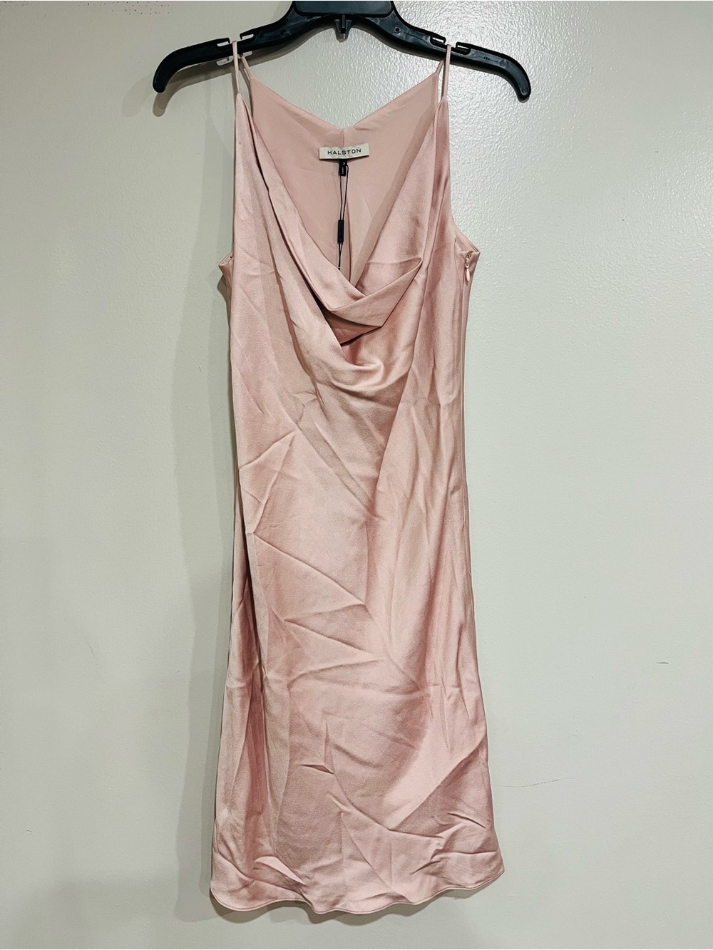HALSTON Cowl Satin Slip Dress in Bloom Pink - Size 2 NWT